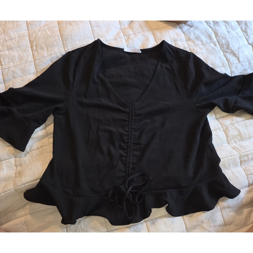 Elodie‎ Cinch Front V Neck Crepe Top Black Size S